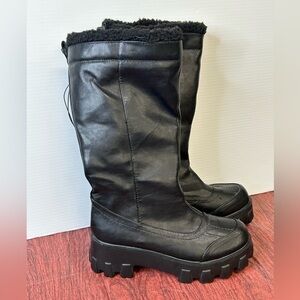 Damaged Liliana Faux Fur Black Tall Platform Chunky Lug Goth Boots Size 7